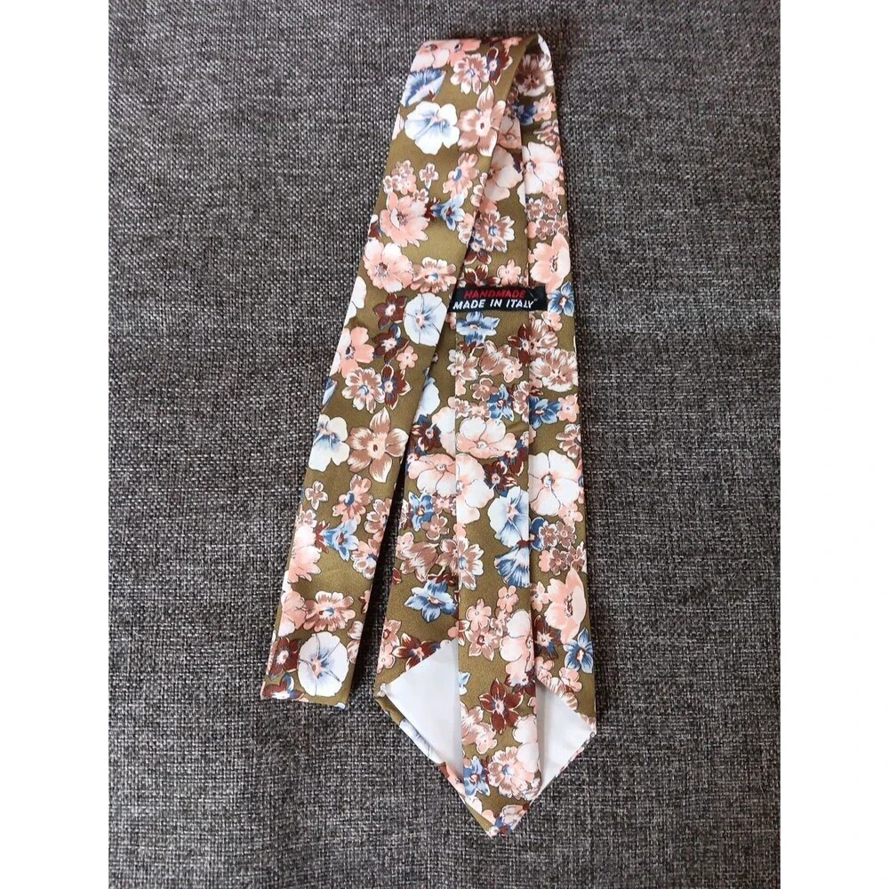 Tie 70s 80s 90s Y2K Mens Green Beige Blue Ivory Floral 3.75 Wide 56 Long